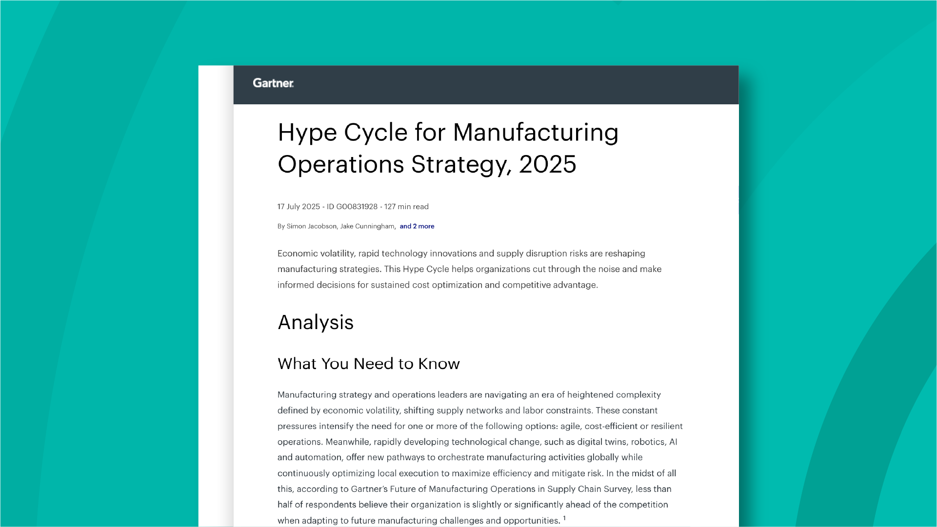 Gartner Hype Cycle for Manufacturing Operations Startegy, 2025