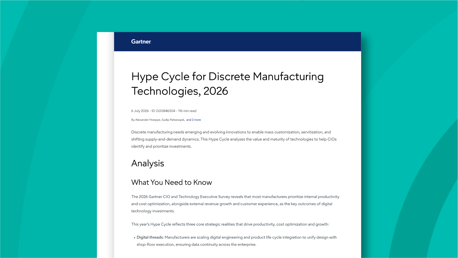Gartner Hype Cycle for Discrete Manufacturing Technologies, 2026