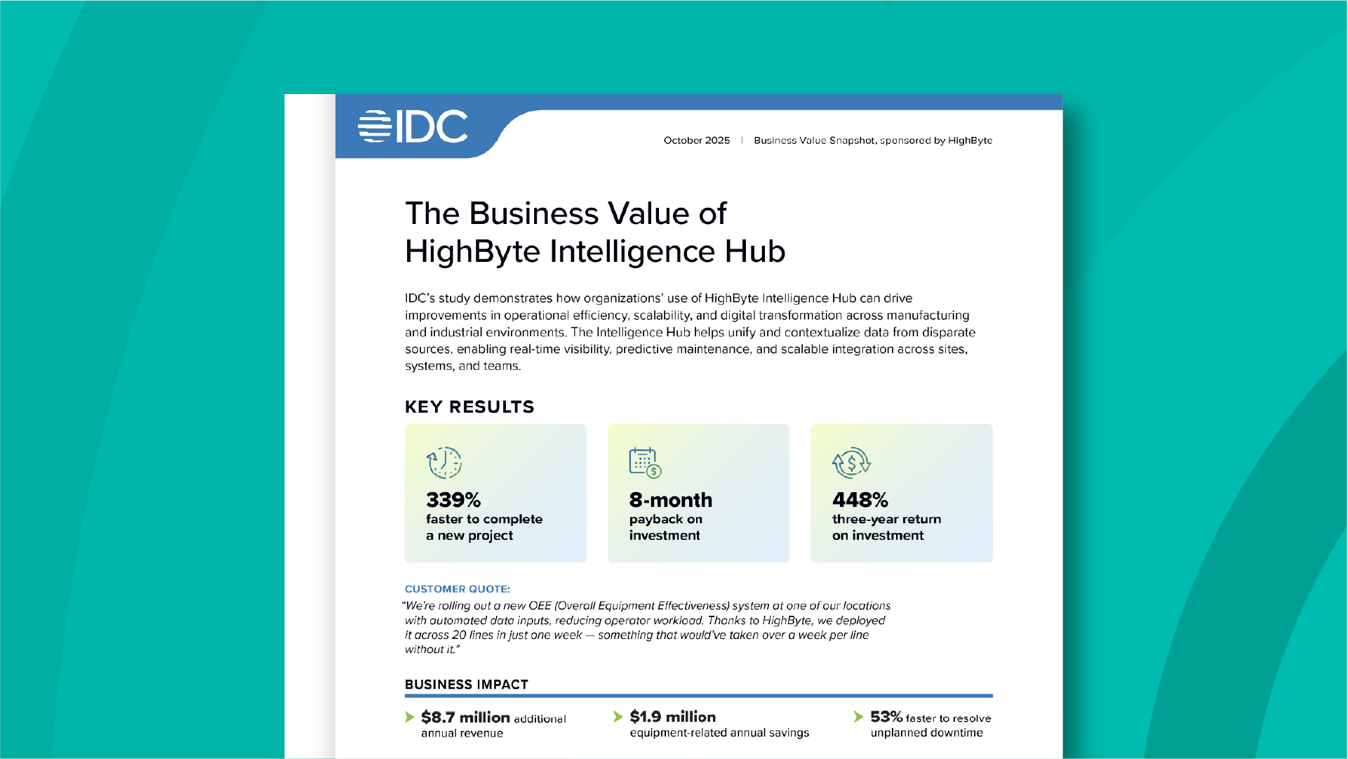 Snapshot: IDC Business Value of HighByte Intelligence Hub