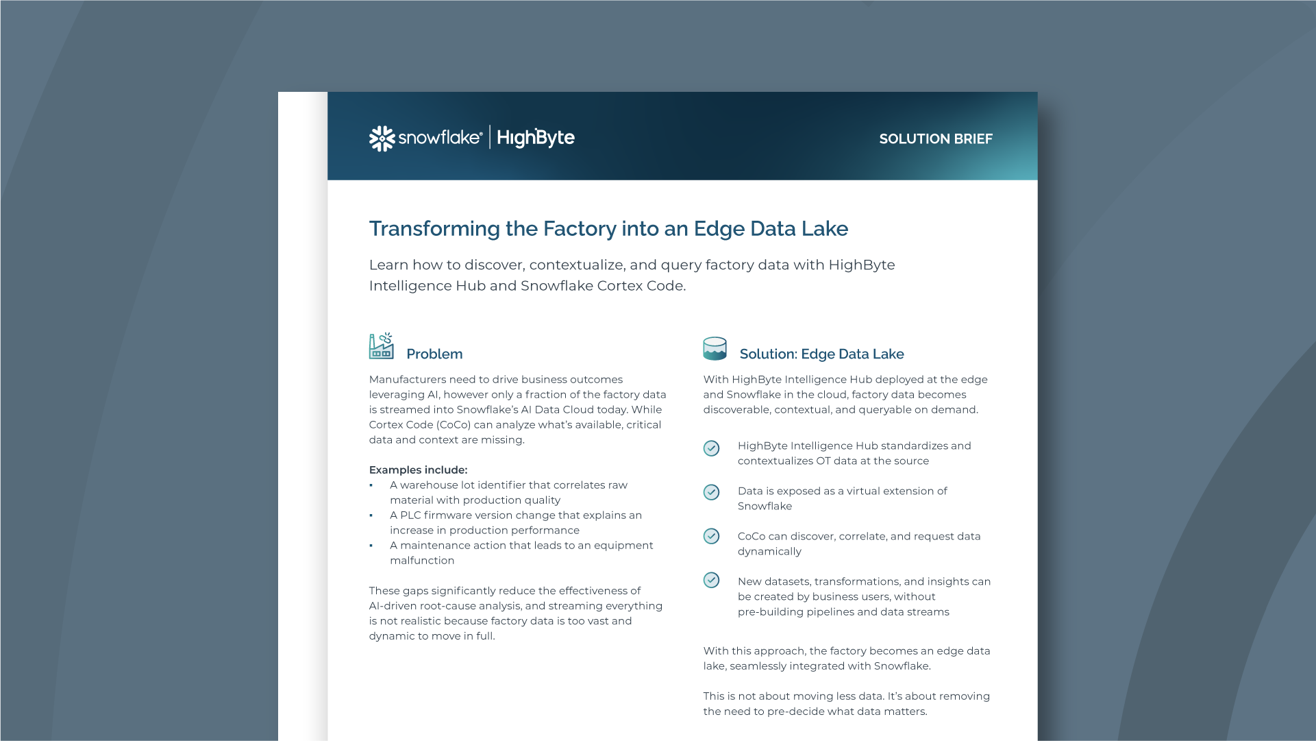 Transforming the Factory into an Edge Data Lake Solution Brief